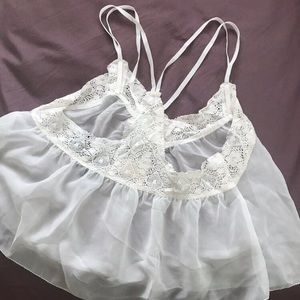 Cream Sheer Lace Tank Top Blouse